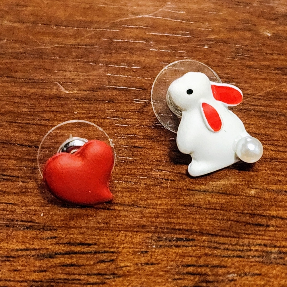 Bunny and Heart Asymmetrical Earrings